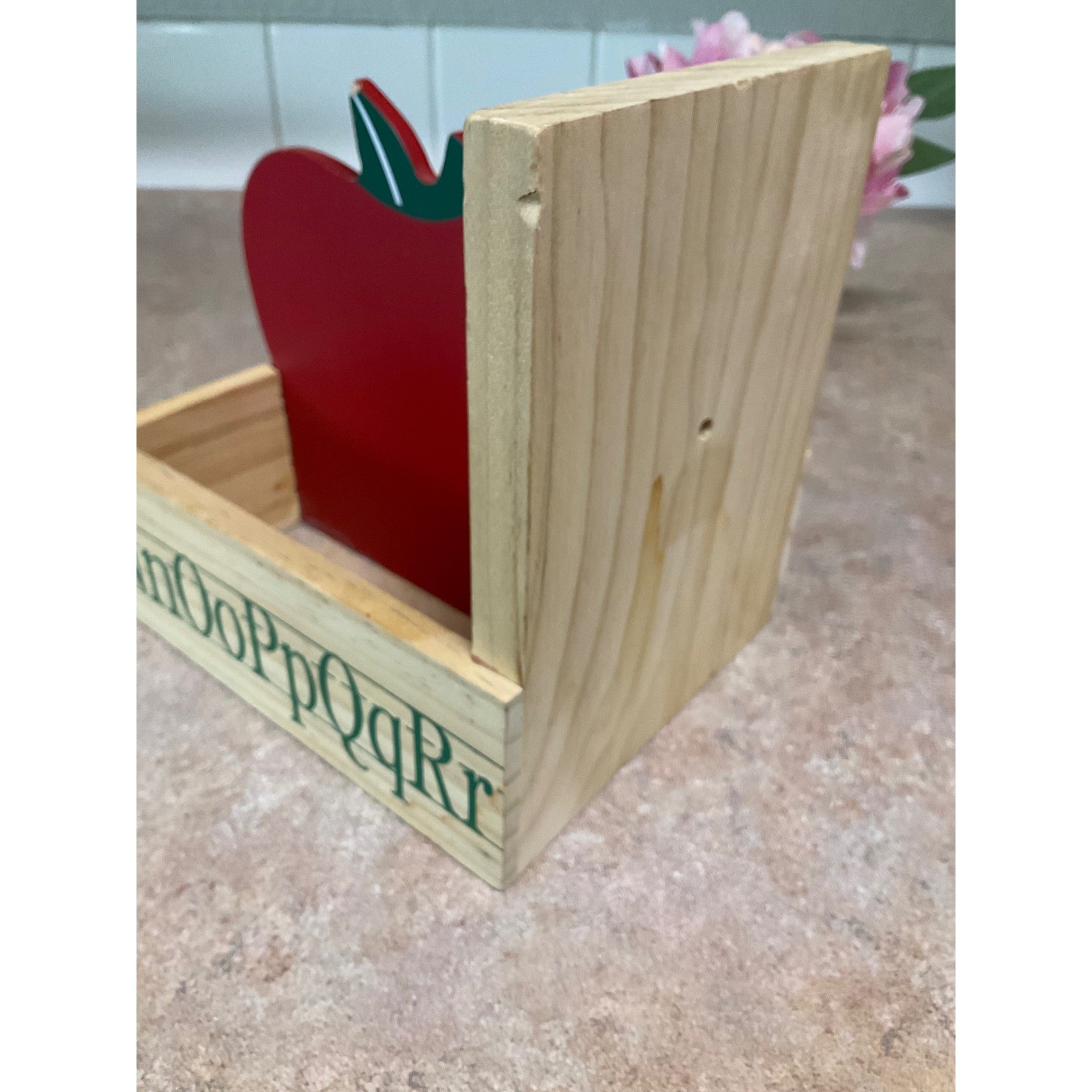 Vintage Wooden Apple Alphabet Teacher Desk Organizer Crate Schoolhouse Decor