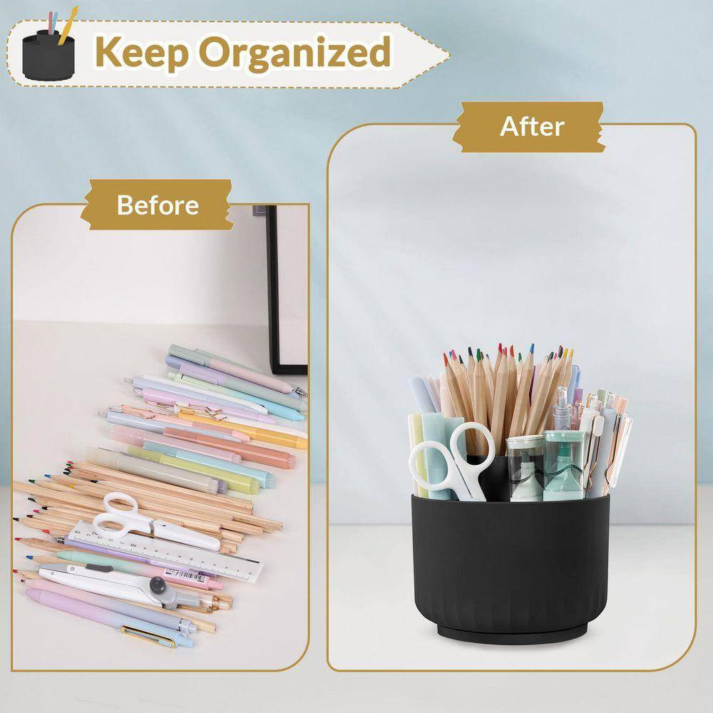 5-Slot Rotating Desk Organizer, Durable Plastic Pen Holder W 360° Rotation, Spac