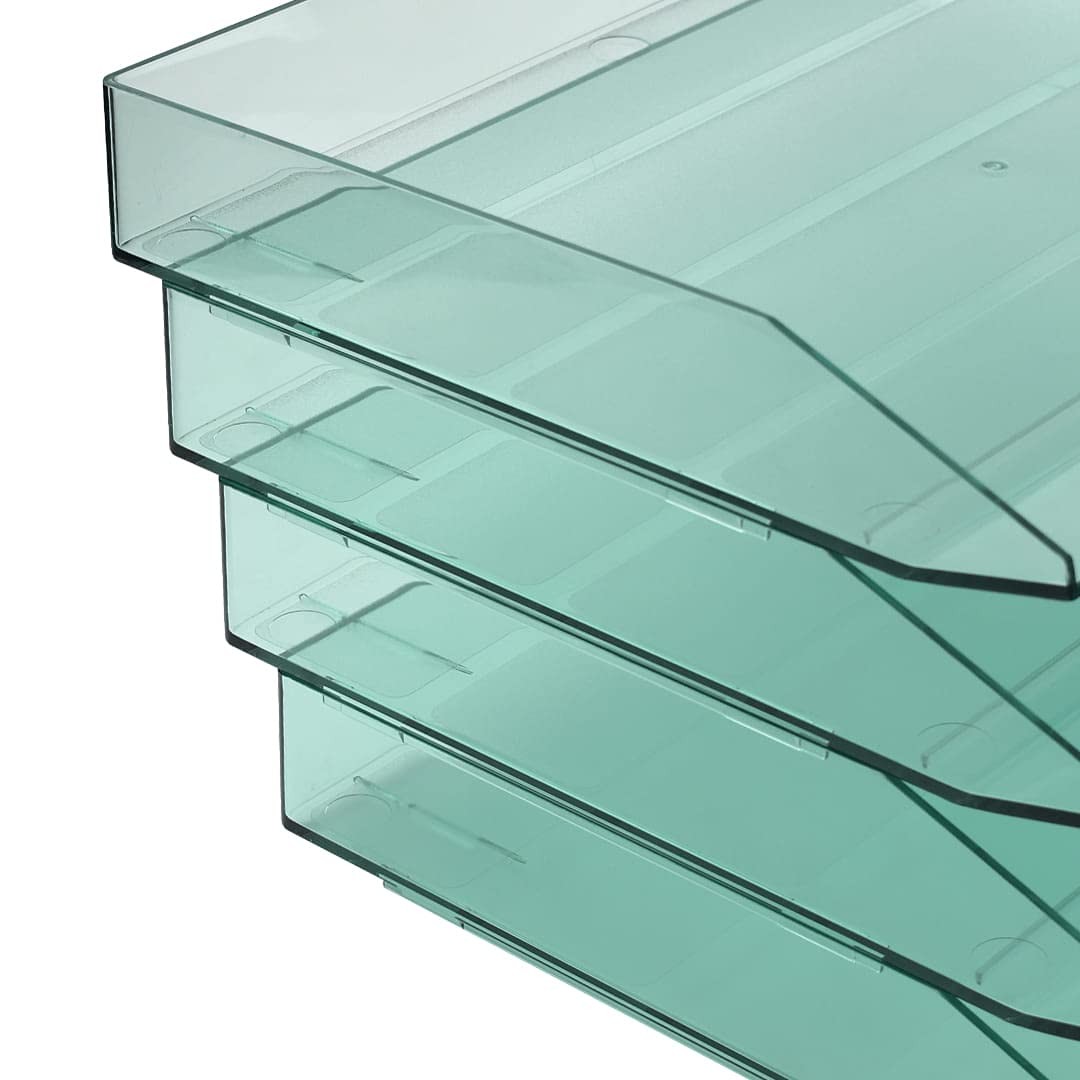 Clear Green Plastic 3 Tier Stackable Letter Tray Side Load Desk Organizer