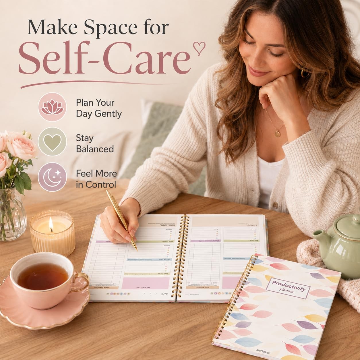 ADHD Planner for Women，Daily Productivity 7 X 10 inches, Colorful Leaves