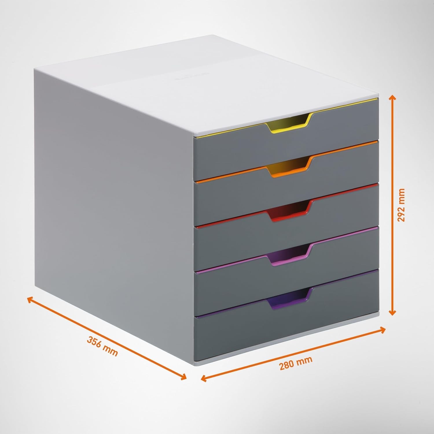 Durable 5~Drawer Desktop Organizer, Gray, Color~Coded File Storage