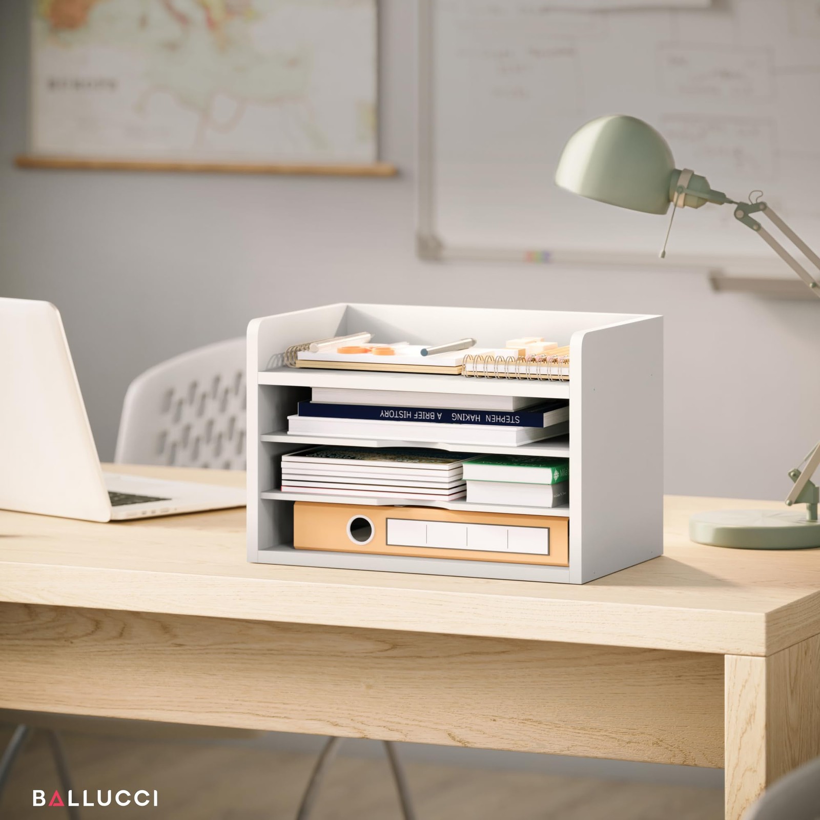 File Organizer, 4-Tier Office Desk Organizer, Open Top Wood Organizer for Cla…