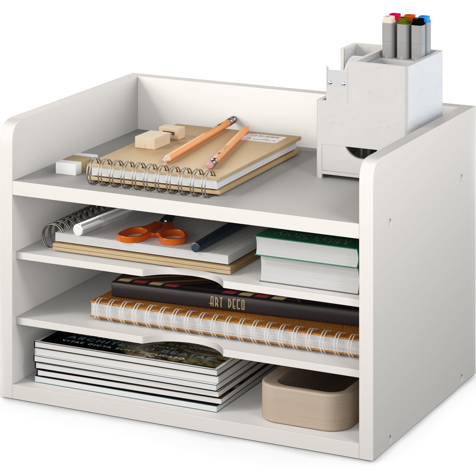 File Organizer, 4-Tier Office Desk Organizer, Open Top Wood Organizer for Cla…