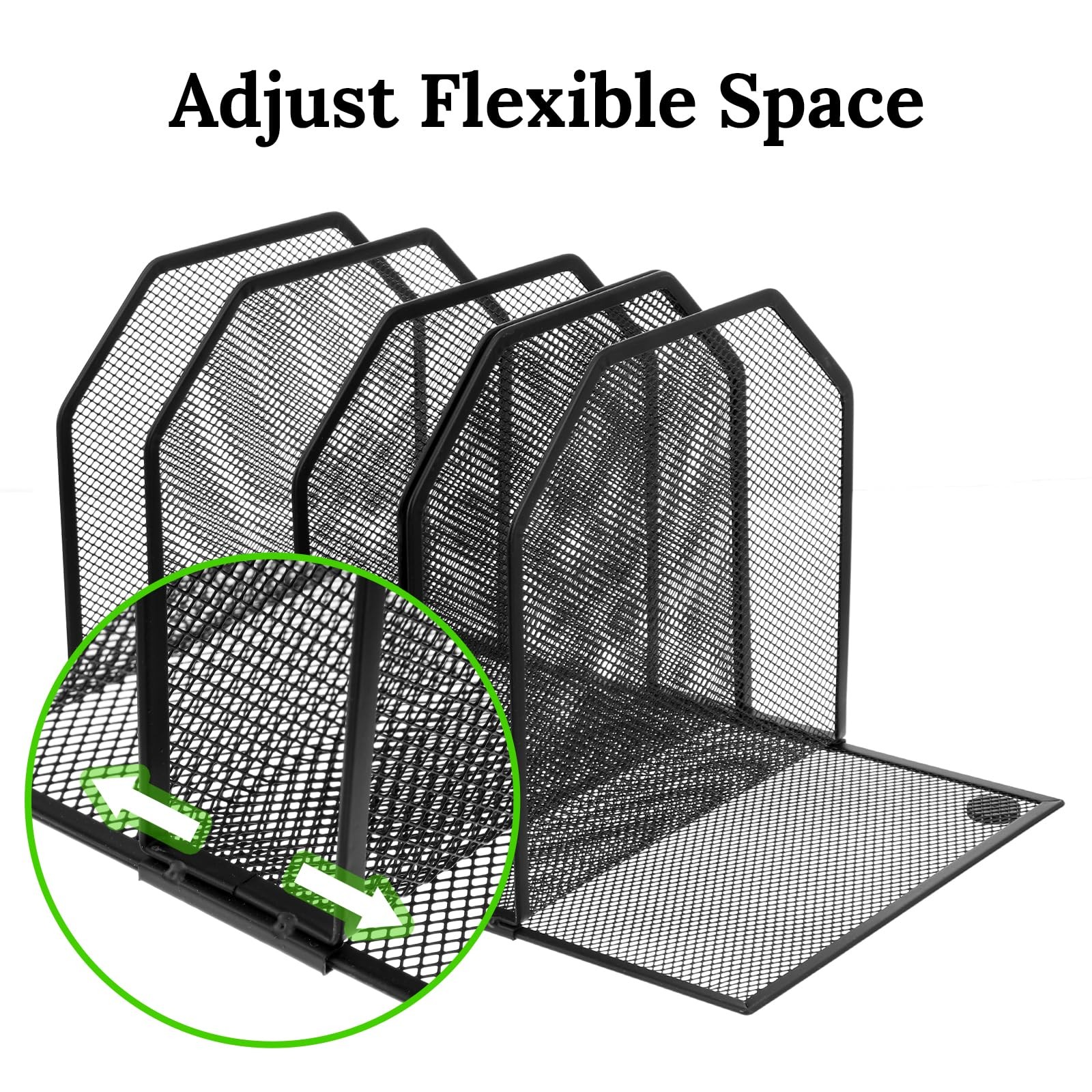 Metal Mesh File Organizer Adjustable 7 Section Vertical Desk Holder Black