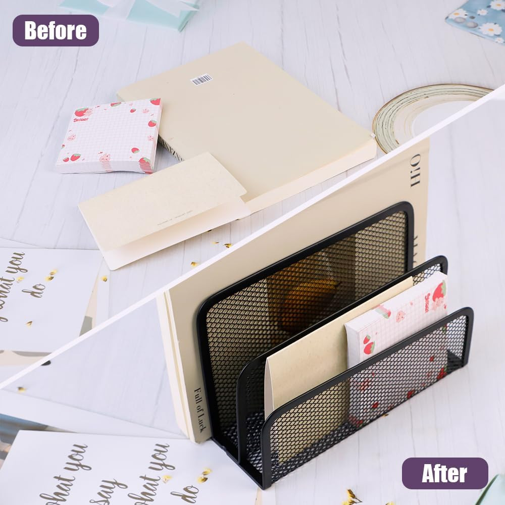 Desk Mail Organizer, 2 Pack Metal Mesh Small File Holders with 6 Metal Clips Let