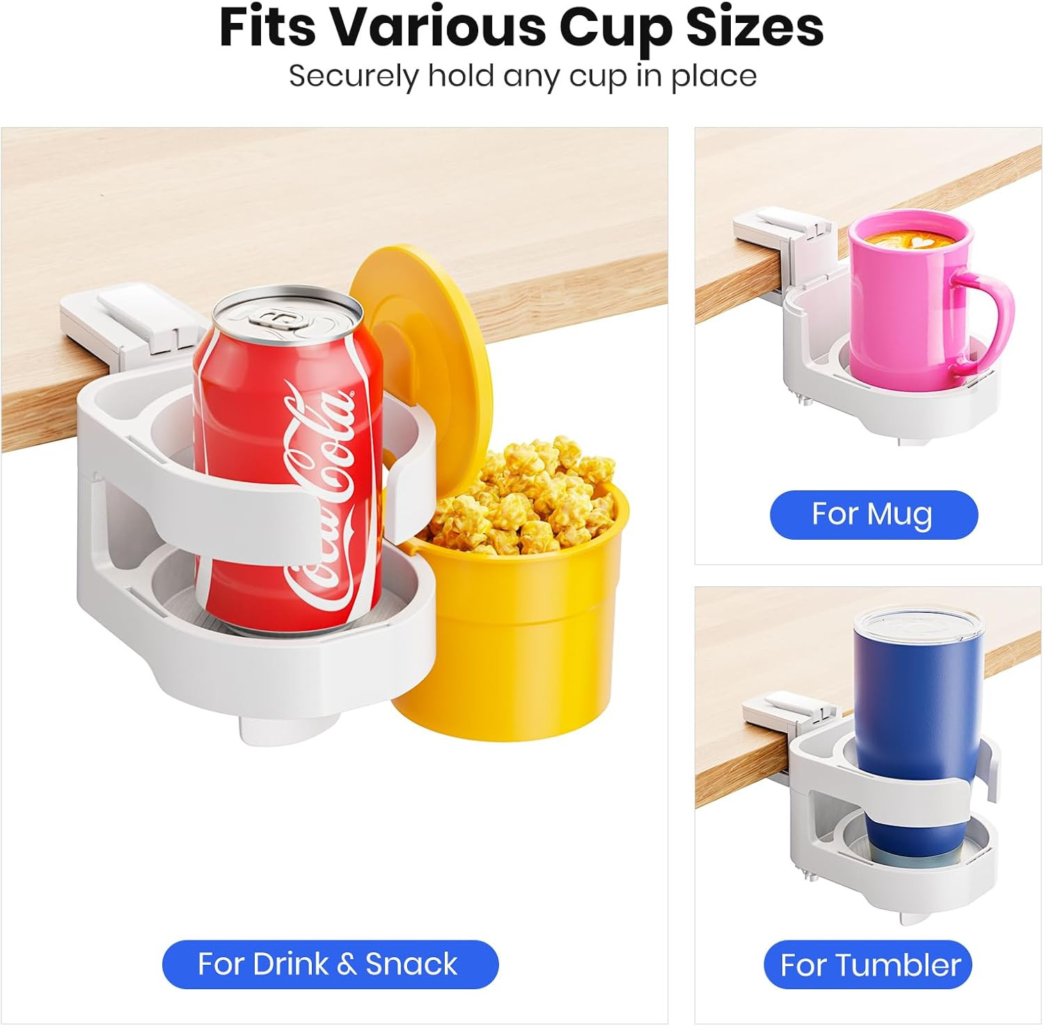 7-In-1 Desk Organizer with Cup Holder, Snack Bucket & Phone Stand – White