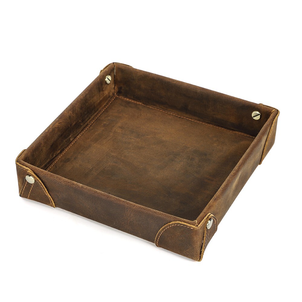 Genuine Leather Storage Tray Valet Tray Desktop Organizer For Keys Cable Sundry