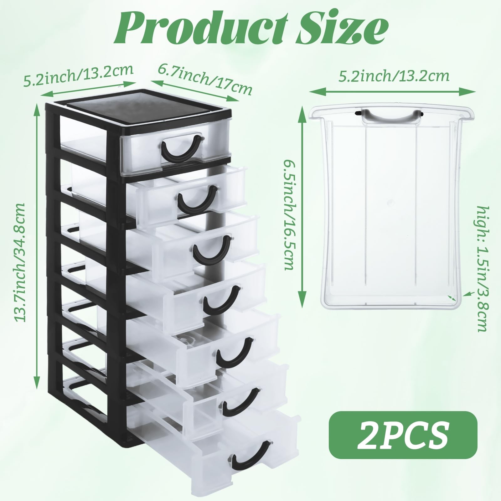 LOLYSIC 2 Pack Plastic Drawers for Desktop Small 7.1×5.1×13.2 inches, black