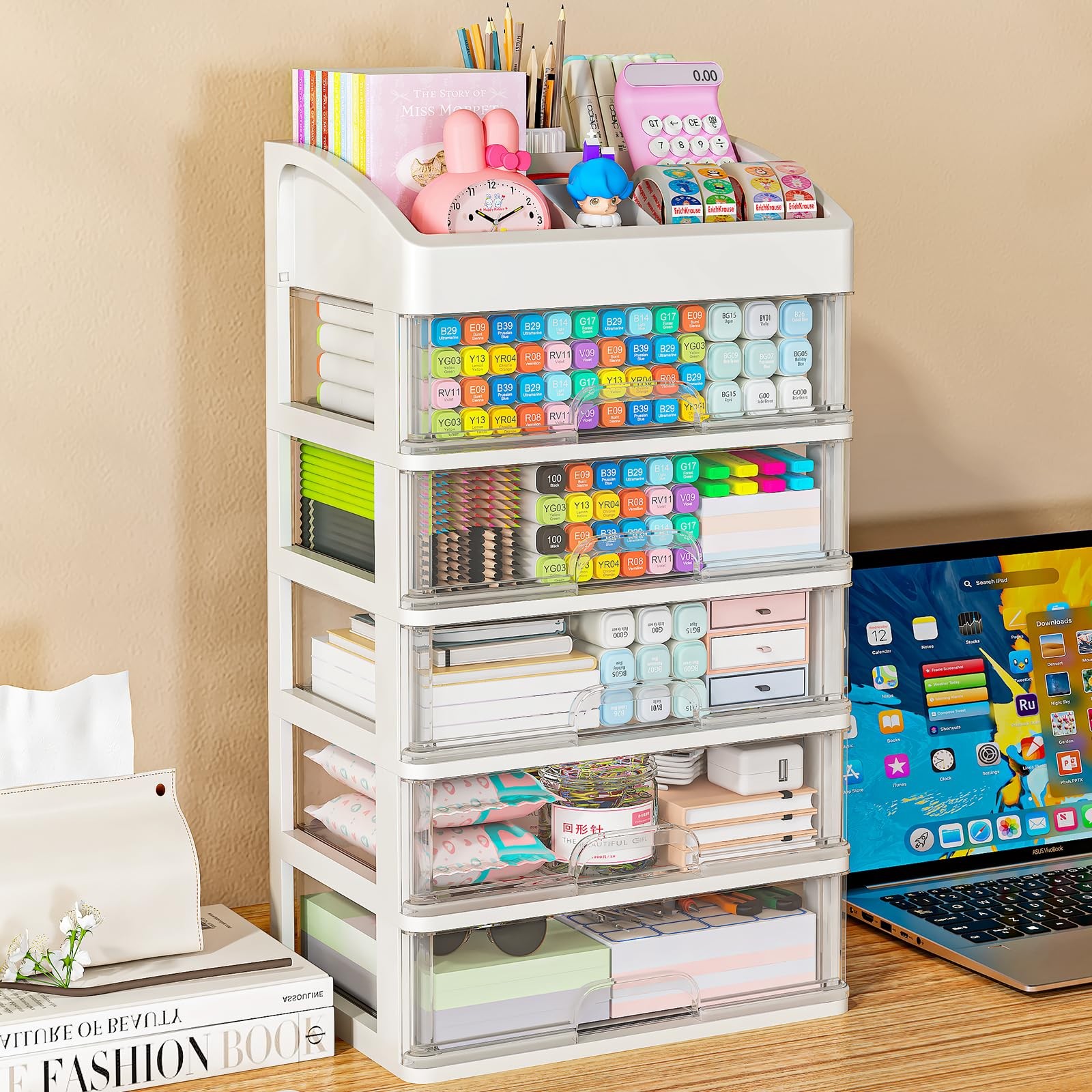 5~Drawer Desk Organizer Storage Box for Office, Home, School