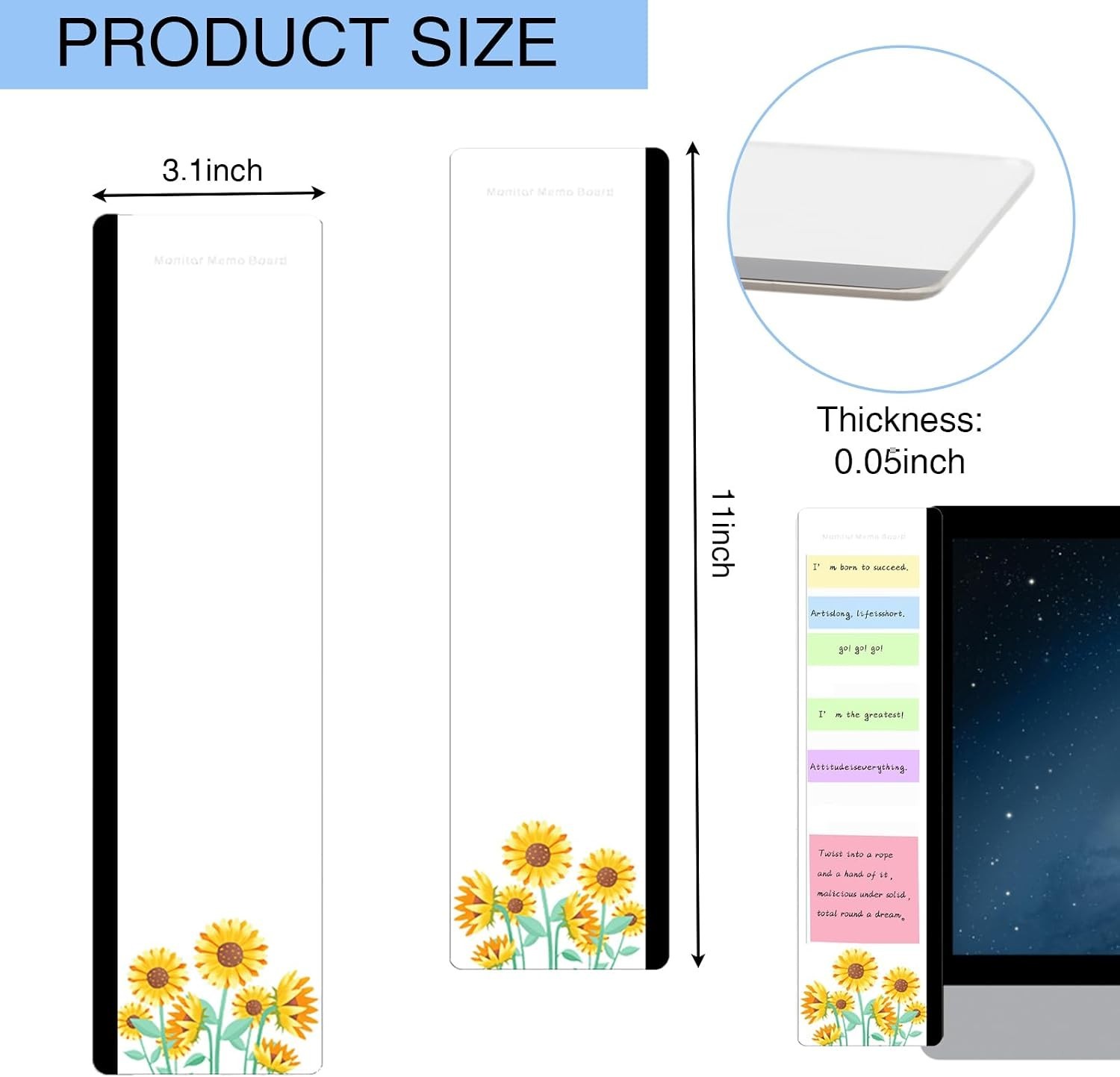 2pcs Monitor Memo Board, Transparent Computer Side Panel for Office Desk Notes