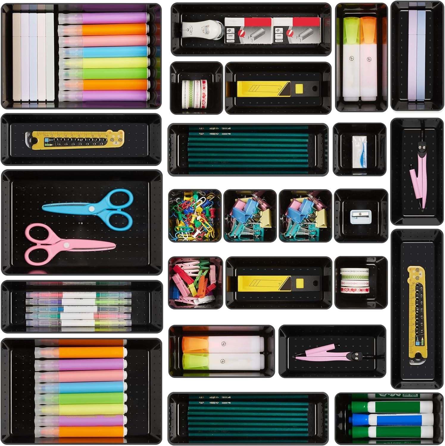 25 PCS Office Desk Drawer Organizers Set, 4-Size Versatile Plastic Drawer Org…