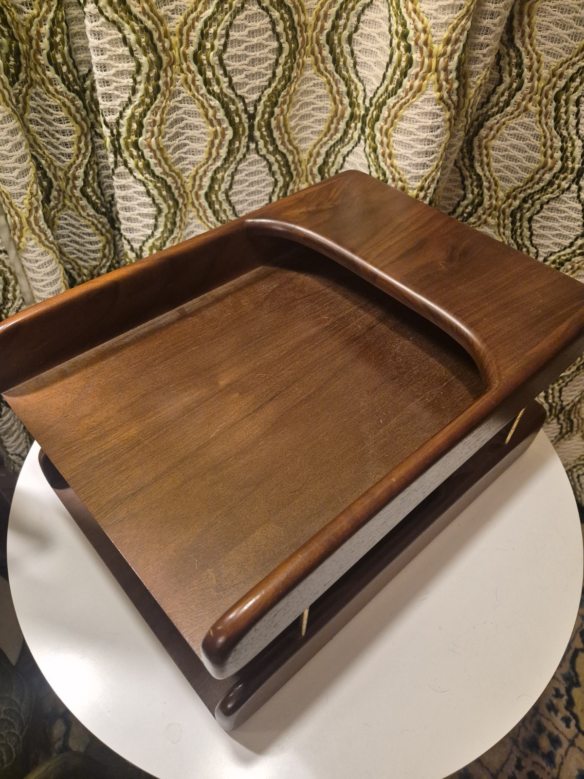 VTG Oak(?) Wooden 2-Tier File Holder Desk Organizer Paper Tray Letter Desk MCM