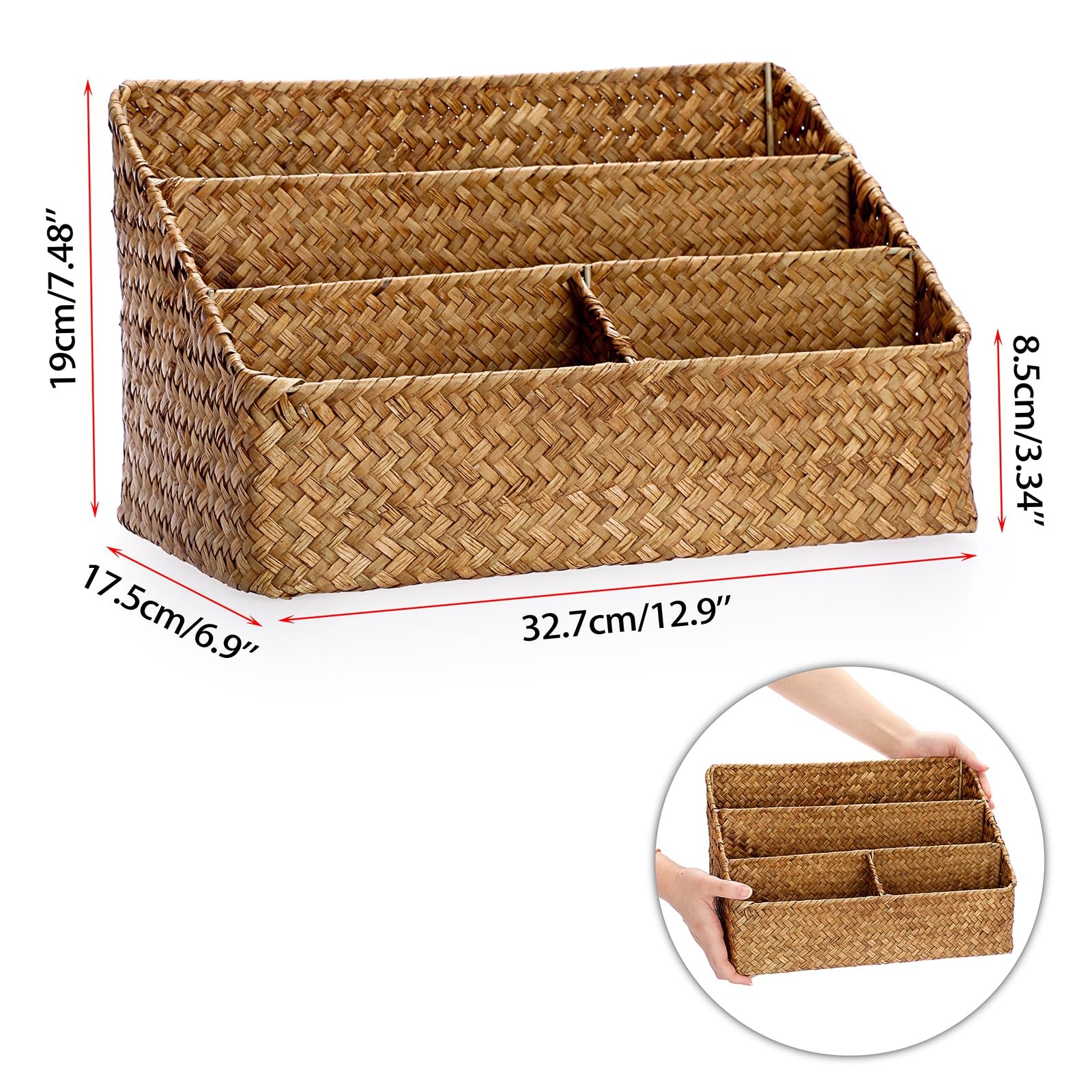 Woven Storage Basket Natural Seagrass Vertical Wicker Storage Baskets With 4 Com
