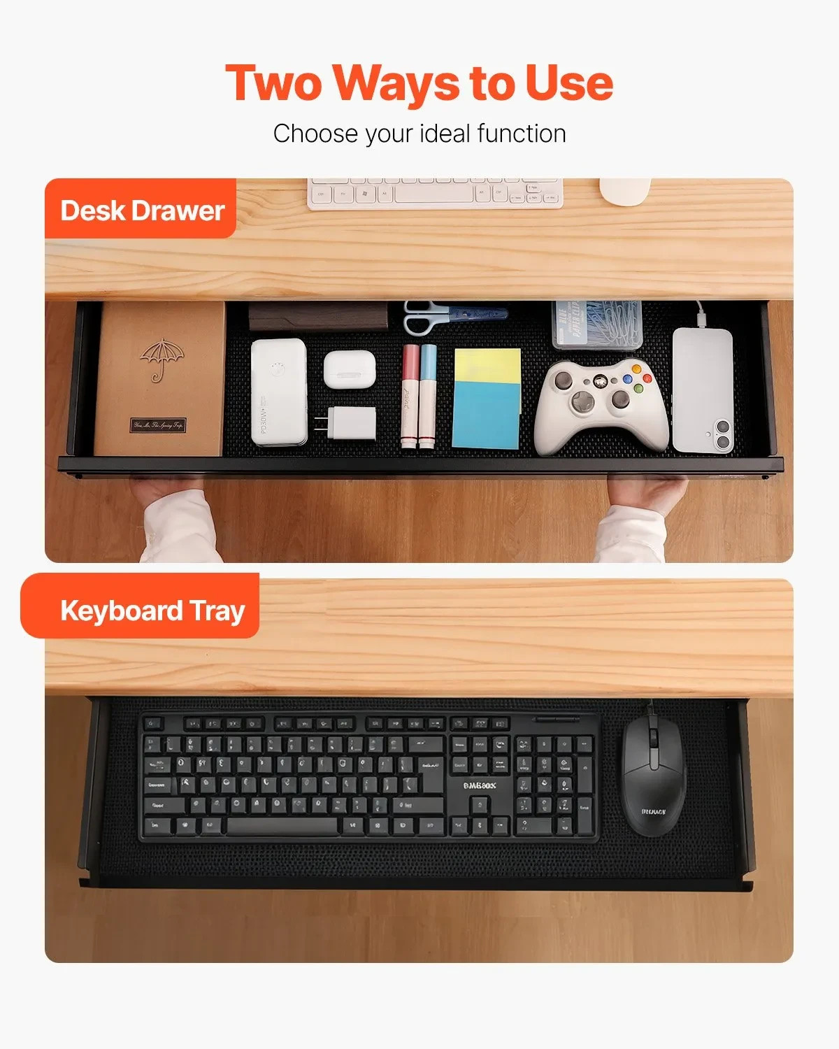Under Desk Storage Drawer Black Extra Large 33″ Pull Out Organizer Stand Pencil