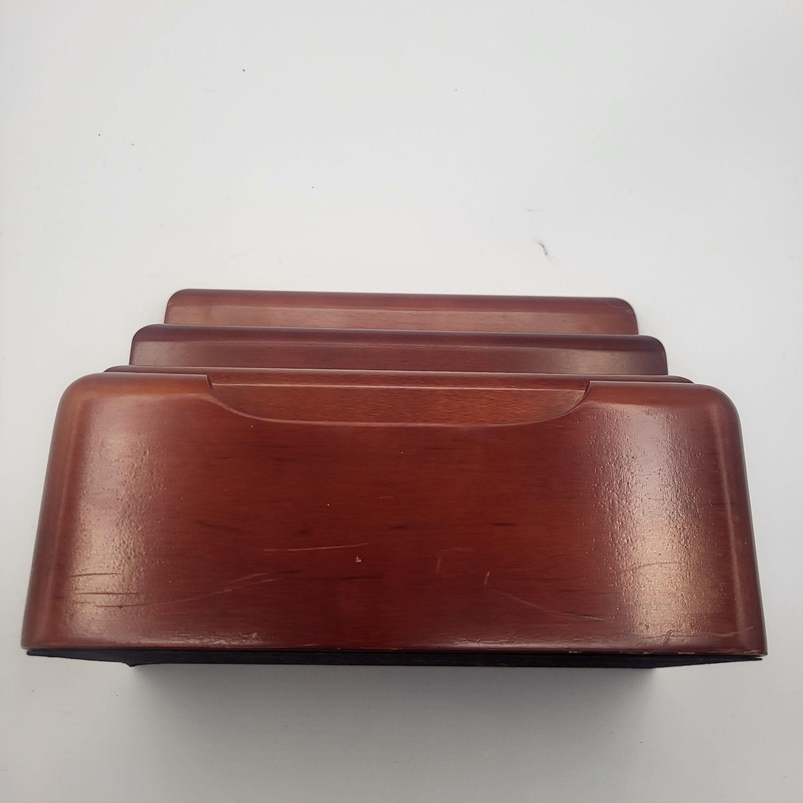 Wood Desktop Mail Letter Organizer 3 Slot Riser Brown Office Holder File Sorter
