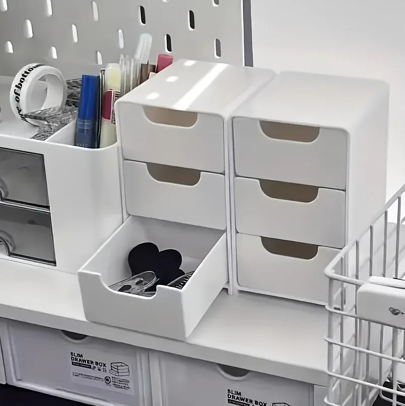 1 pc Chic 3-Tier Desk Organizer with Drawers Portable Storage for Office & Home