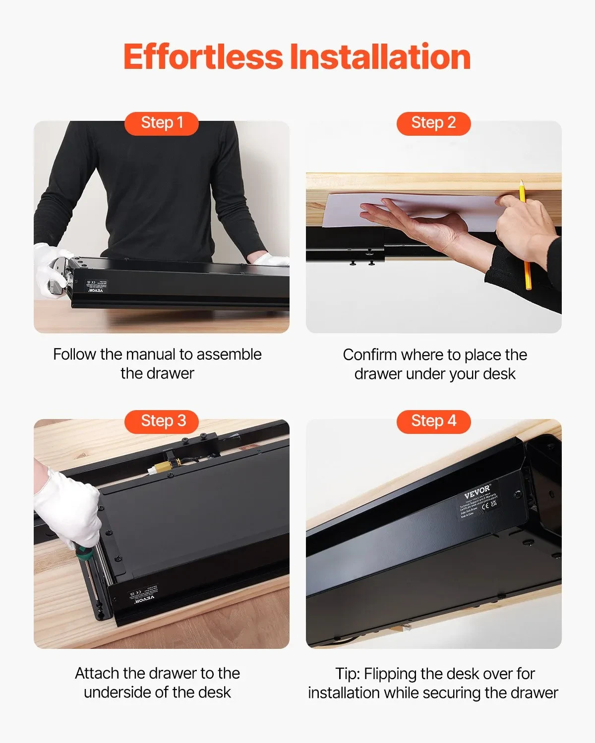 Under Desk Storage Drawer Black Extra Large 33″ Pull Out Organizer Stand Pencil