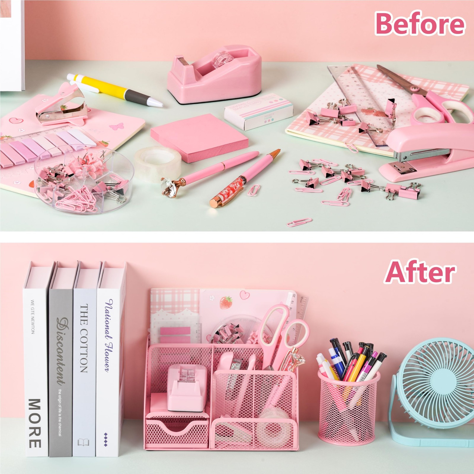 11 Pcs Pink Office Supplies Set Mesh Desk Organizer Accessories Kit include S…