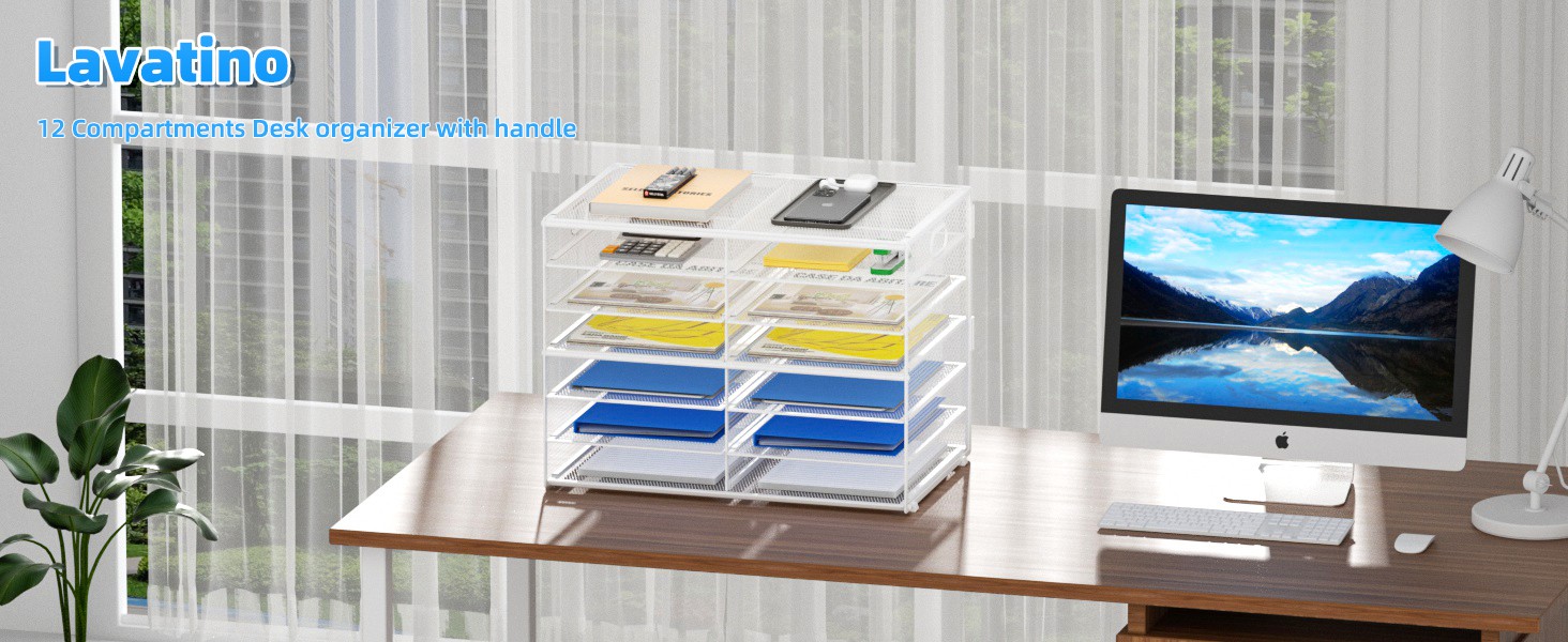 12 Compartments Paper Organizer for Desk, Mesh Literature Organizer, Mail File
