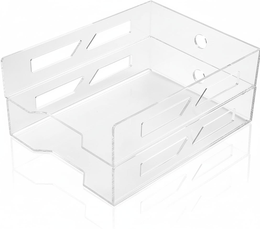 Acrylic Letter Tray TwoTier Fits A4 Clear Stackable Paper Organizer Trays