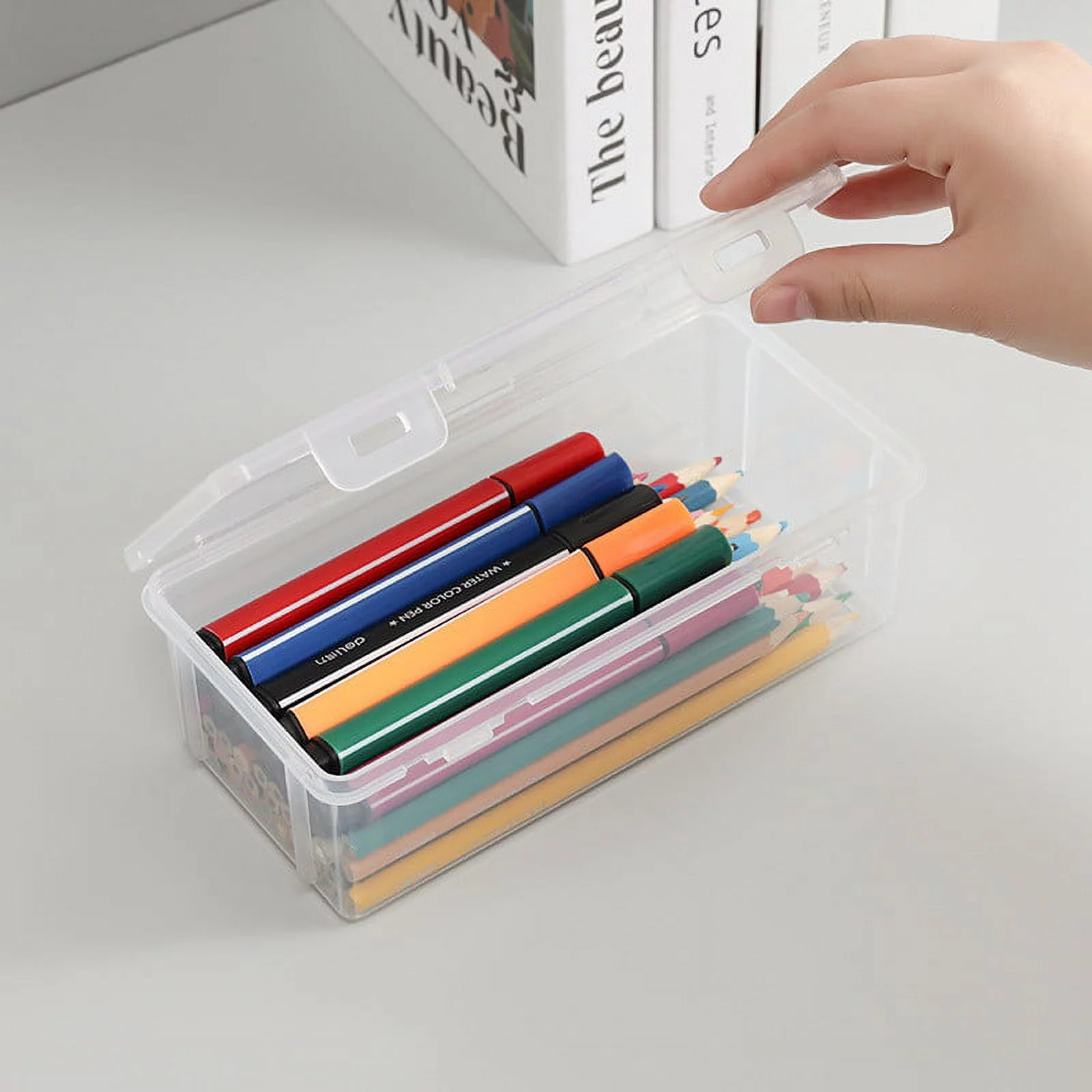 Extra Large Stackable Pencil Box – Clear Plastic Organizer for Pens, Markers, Cr