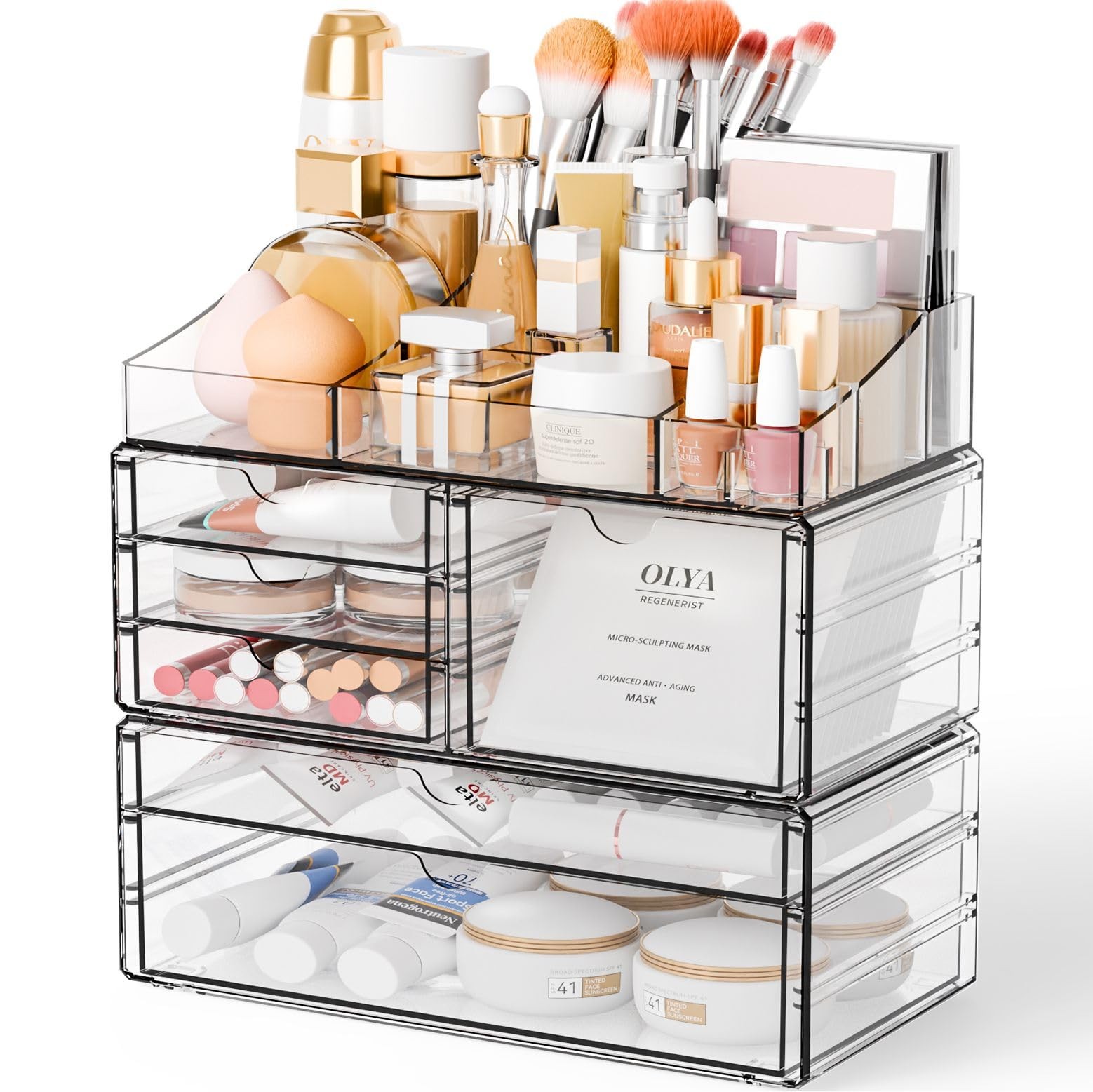 Yieach Acrylic Make up Organizers for Counter,Desk and 6 Drawers, Clear