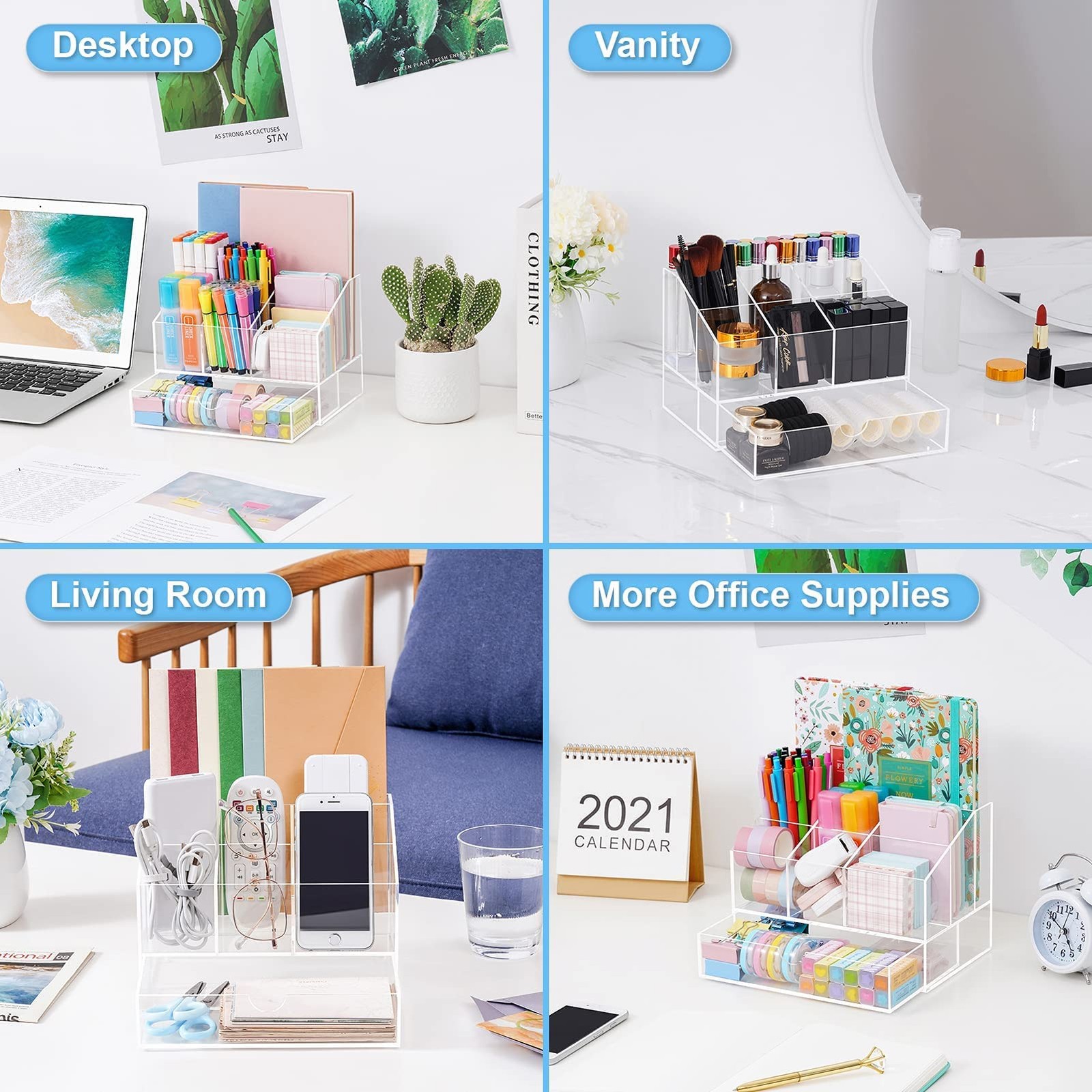 VITVITI Acrylic Desk Organizer, Upgraded Clear Pencil Organizer for CLEAR A