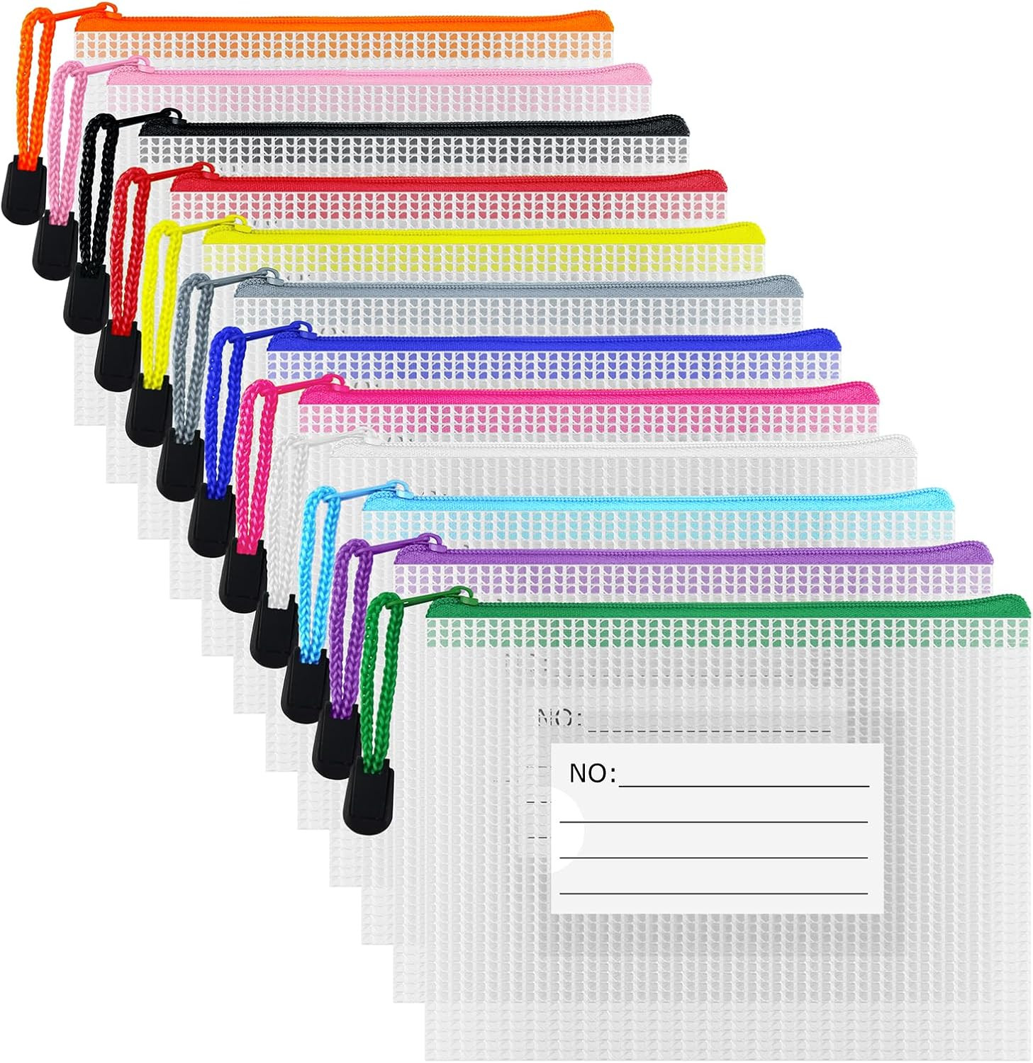 Plastic Mesh Zipper Pouch, 12Pcs Zipper File Bags with Label Pocket, Game Boards