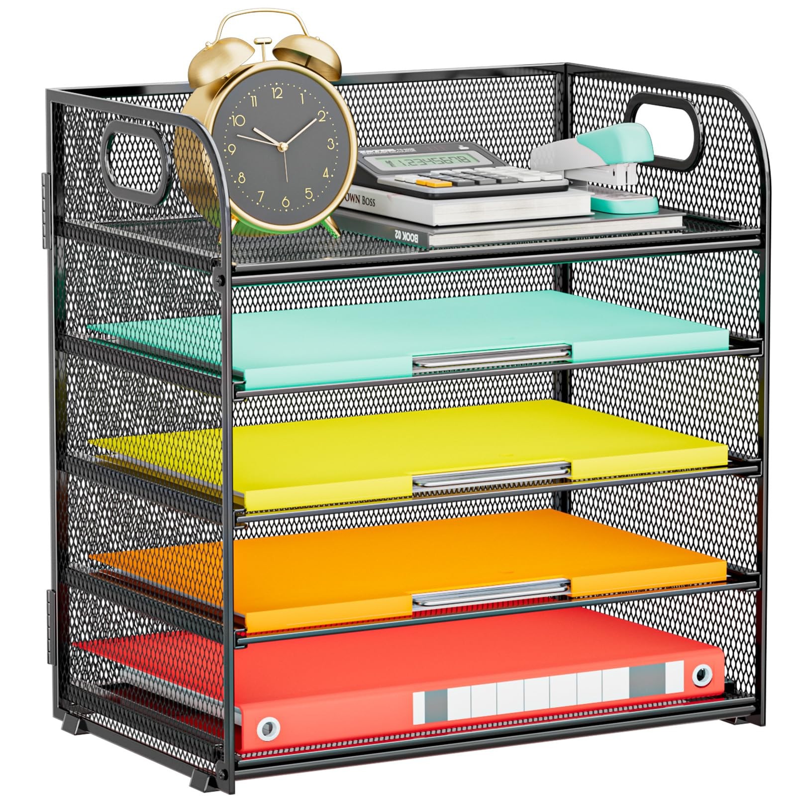 Kinkota Paper Organizer Letter Tray with Handle, 5-Tier Black Stackable Desk …