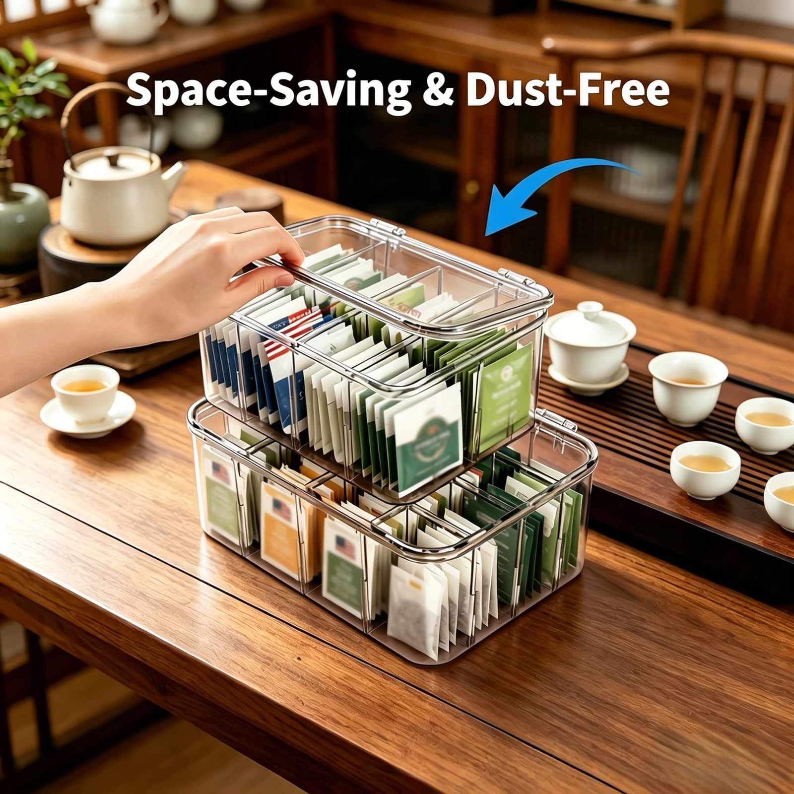 Aserelix Tea Bag Organizer, 2 Pcs Clear Organizers, Acrylic large, clear