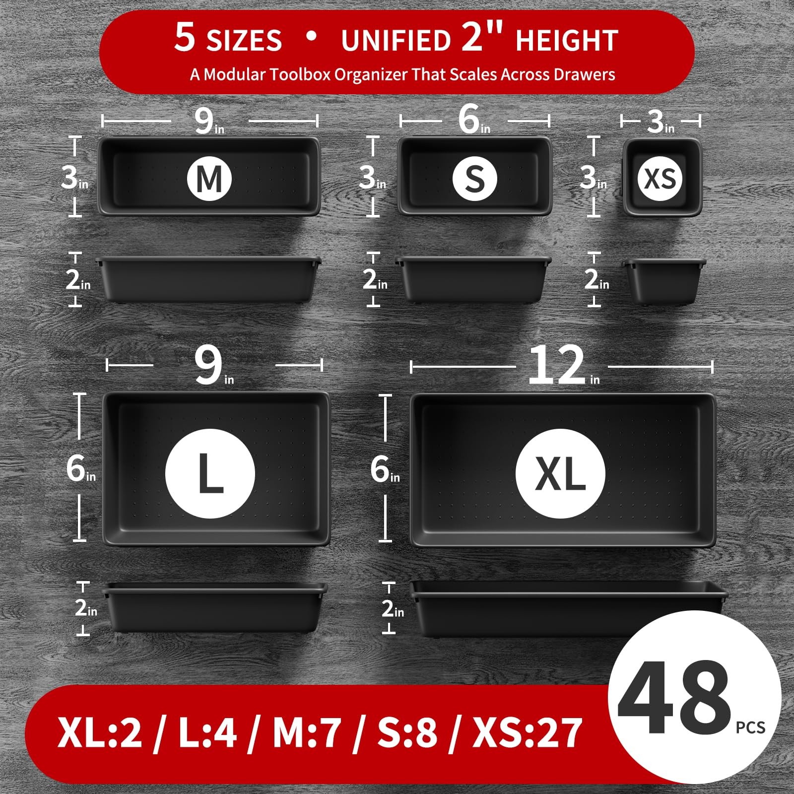 inihpocv 【48PCS & 5 Sizes】 Tool Box Organizer Tray, 2 inches, 48PCS(5 size)