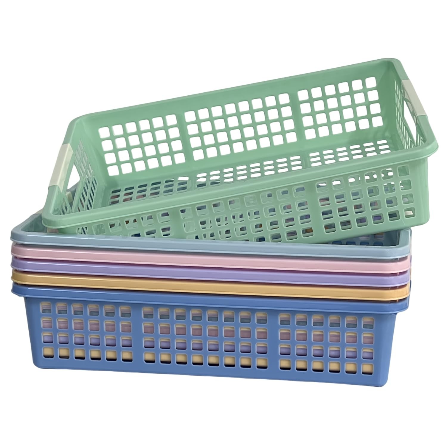 6 Pack Plastic Turn in Paper Trays for Classroom, Colorful Storage Bin Basket…