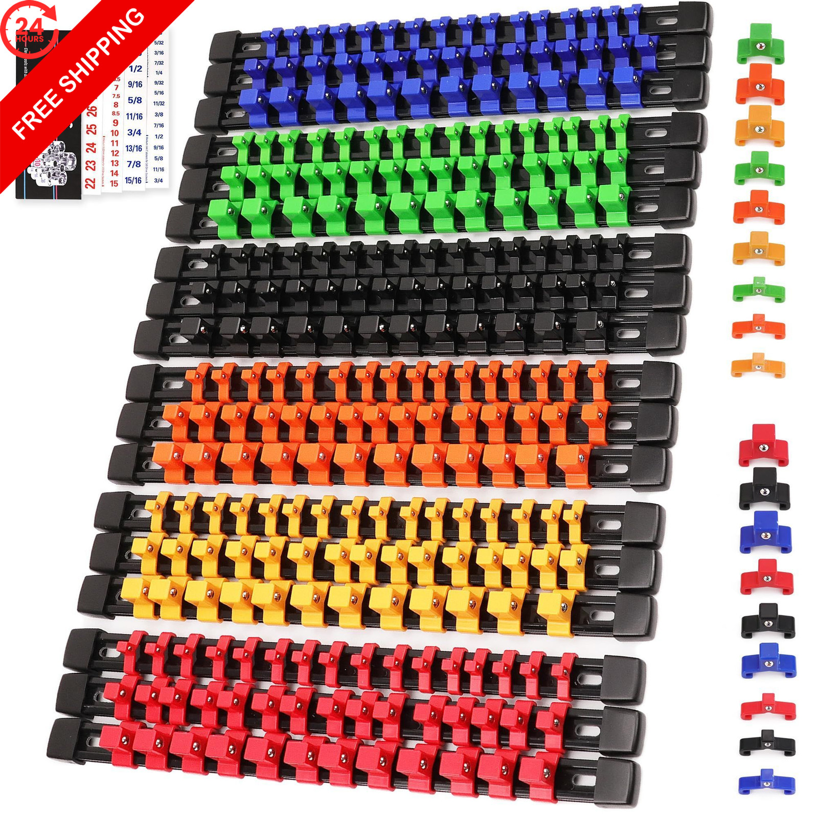 SWANLAKE Socket Organizer Set 18-Piece, 1/4-Inch x 96 Clips, 18 PCS, Mixed