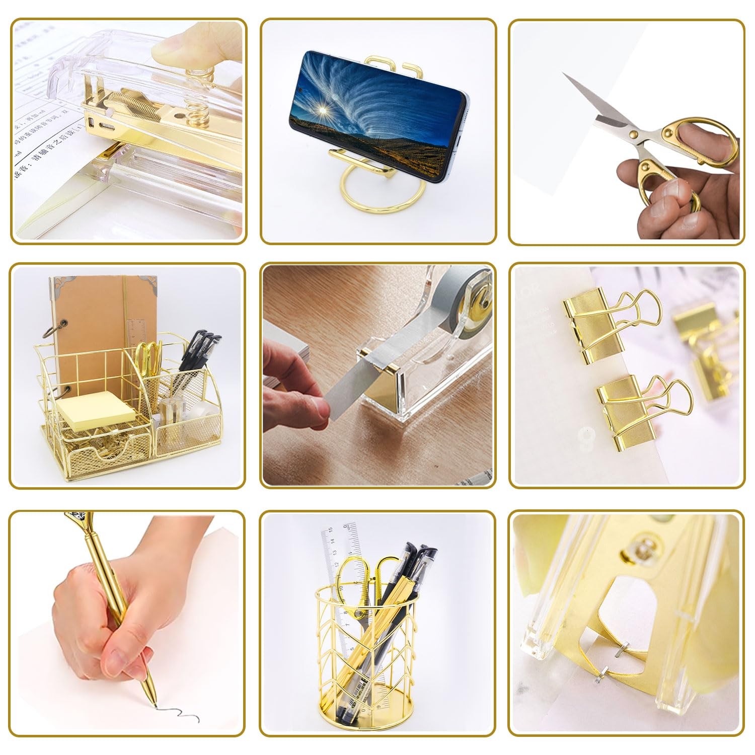 Office Desk Organizers, Gold 13PCS Office Supplies and Accessories Desk Organ…