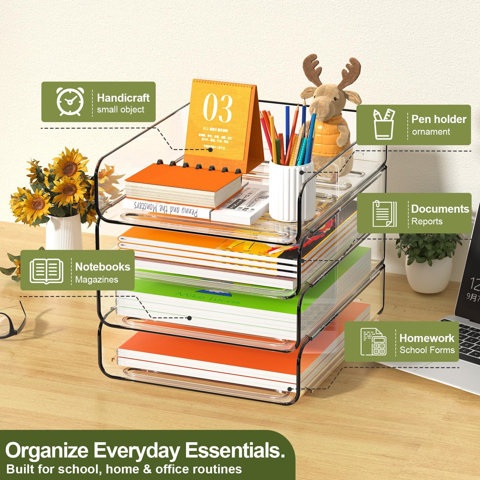 4-Tier Acrylic Paper Tray Organizer, Clear Stackable Desk File Organizer for …