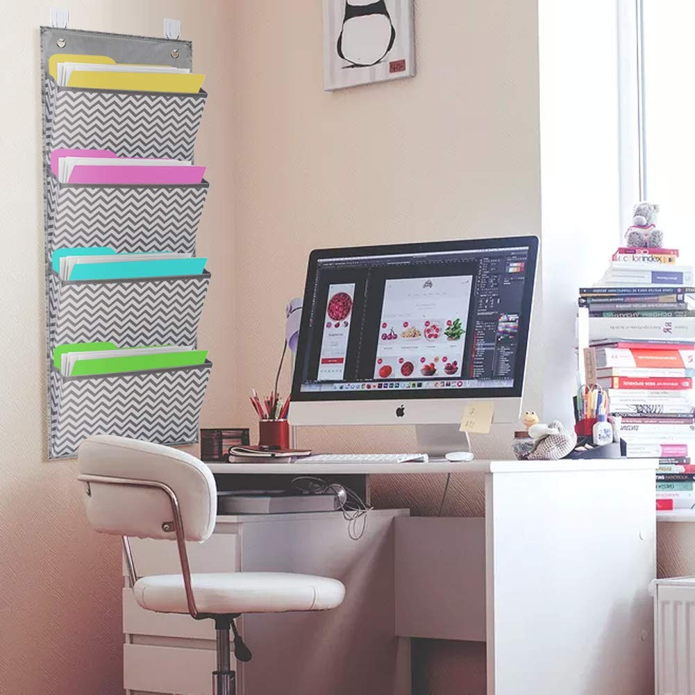 Eamay Wall Mount/Over Door File Hanging Storage 4 Pocket – Wave Pattern