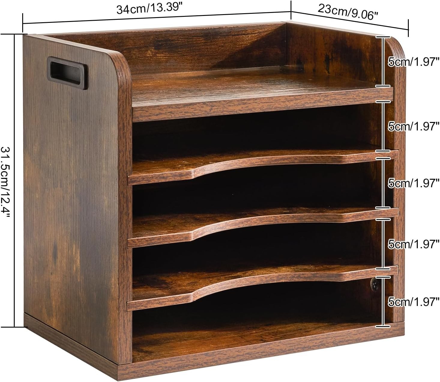 Rustic Brown Adjustable Paper Holder – 5 Tiers with Portable Handle for Offices
