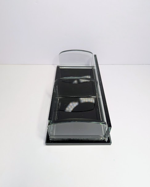 Vintage Glass Desk Organizer Set Curved Glass Mail Sorter Executive Office Decor