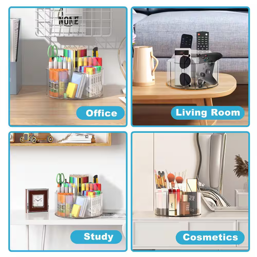 7.48 X 7.48 X 5.31 In. Acrylic Rotating Desk Organizer with 6 Compartments for O