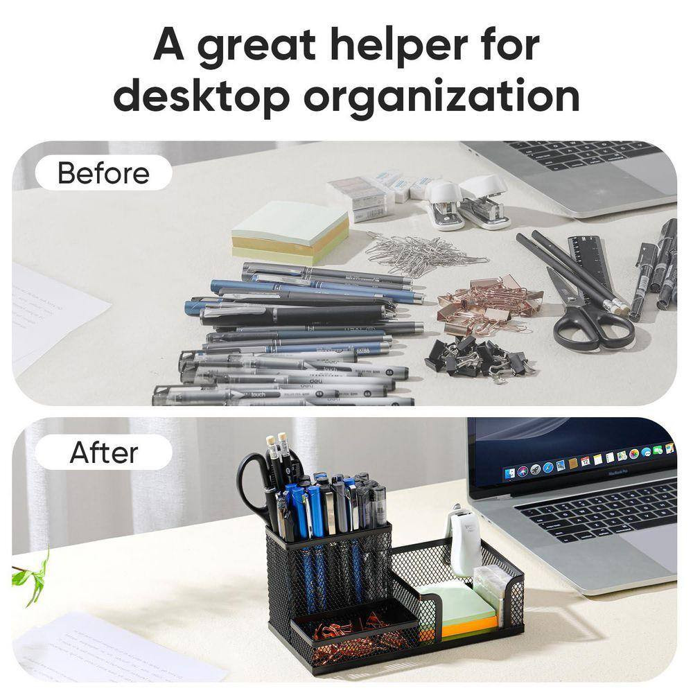 Black 7.87 In. X 11.22 In. Steel Wire Mesh Desk Organizer with 3 Compartments fo