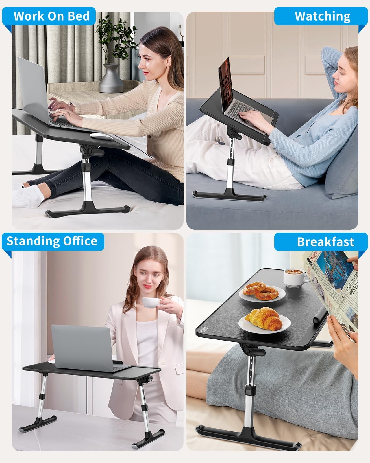 Saiji Pu Leather Laptop Bed Tray Table Adjustable Laptop Stand Removable