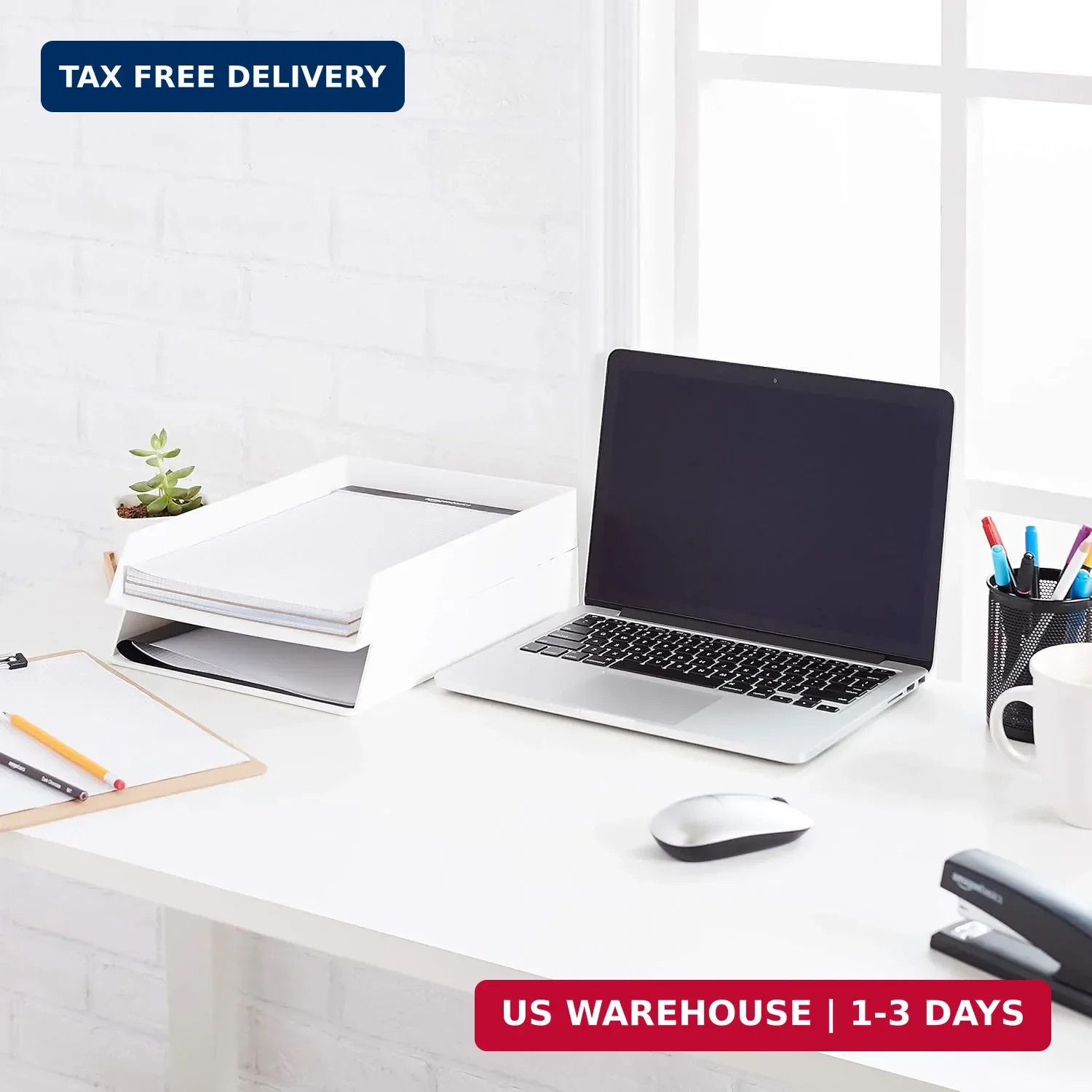 Amazon Basics Rectangular Plastic Desk Organizer, Letter Size Tray for Documents