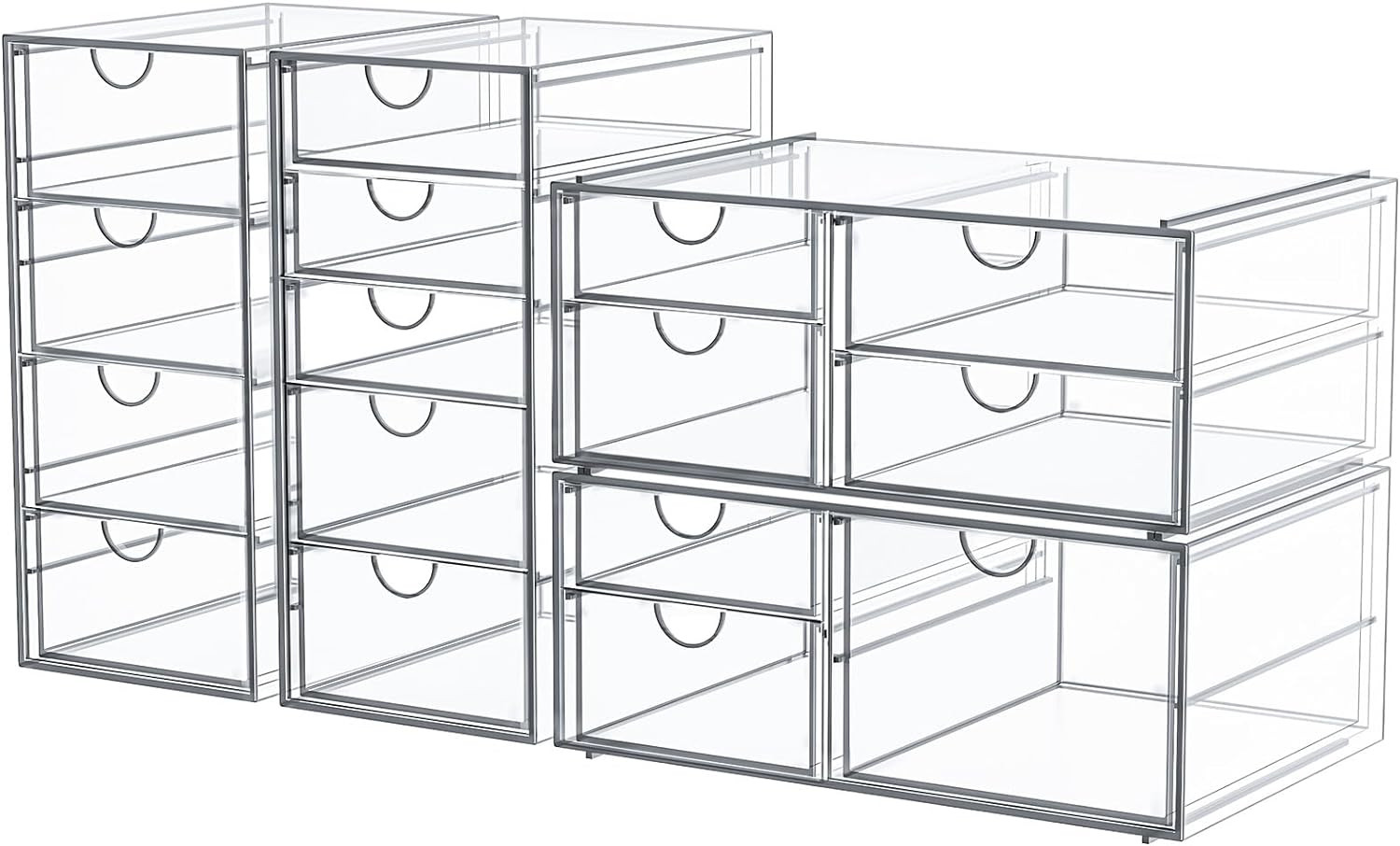 Acrylic Desk Organizer 4 Pack 16 Drawer Clear Makeup Storage Bins