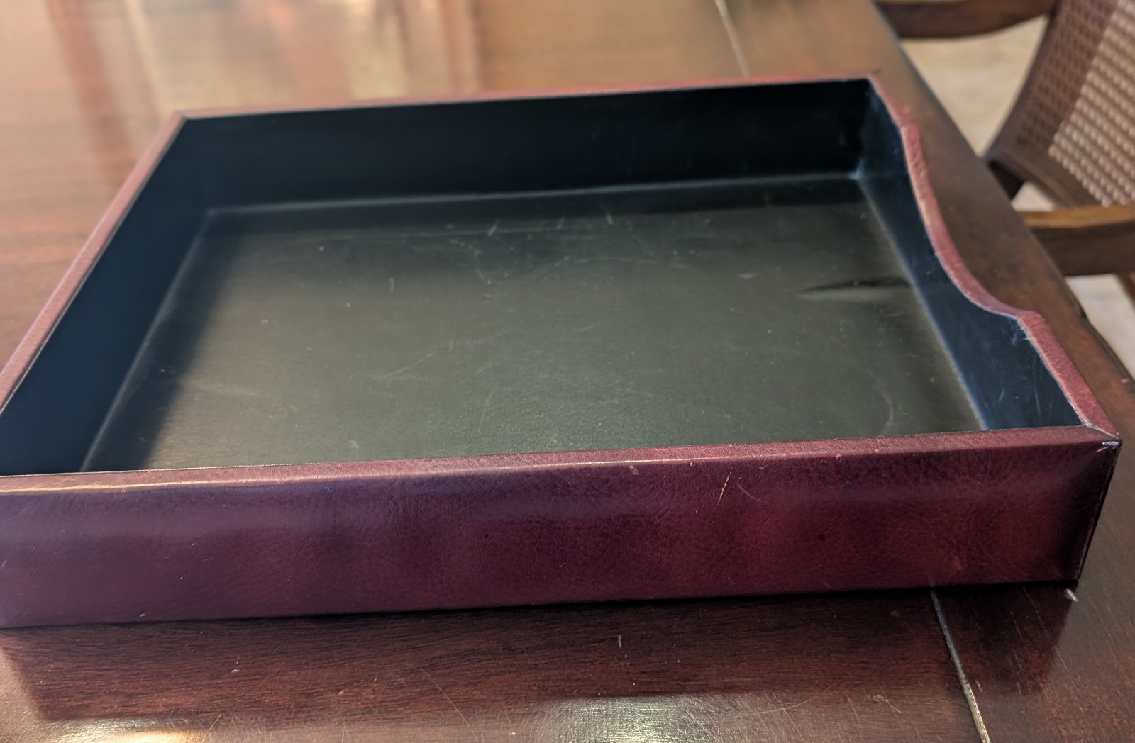 Bosca Hand Stained Hide Brown Leather Desktop Letter Tray Organizer 13″ x 10.5″
