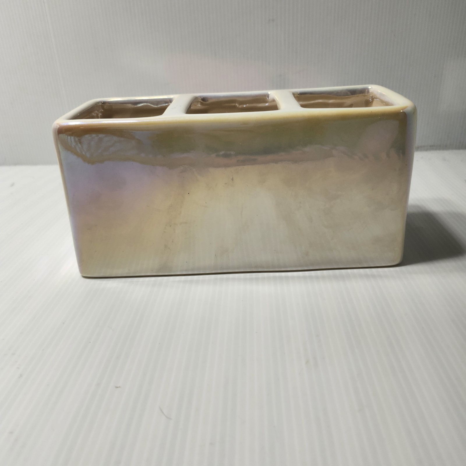 Rae Dunn THINGS Ceramic Desk Bathtoom Organizer 3 Comparmtnets Tray Iridescent