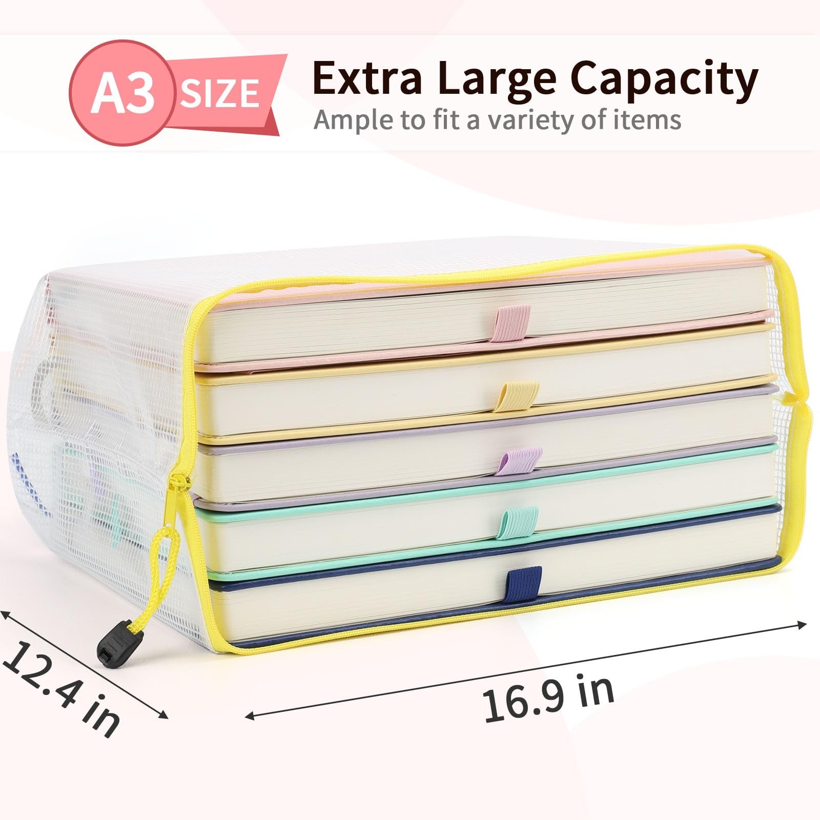 Extra Large Waterproof Zipper Pouches – 12 Pack, 16.9×12.4 in, 12 Colors
