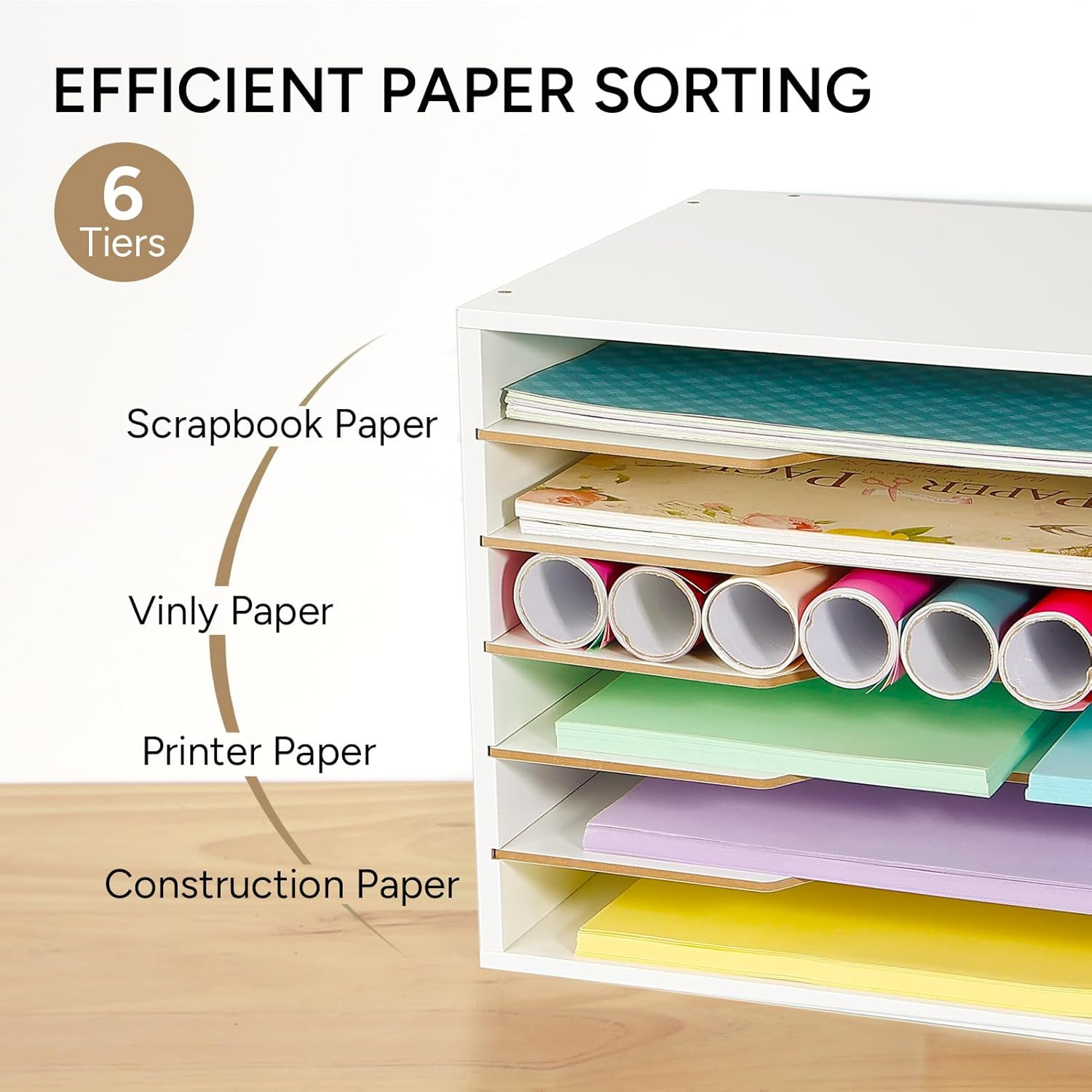Larger 12×18 Wooden Literature Organizer – 6-Tier Adjustable File Sorter