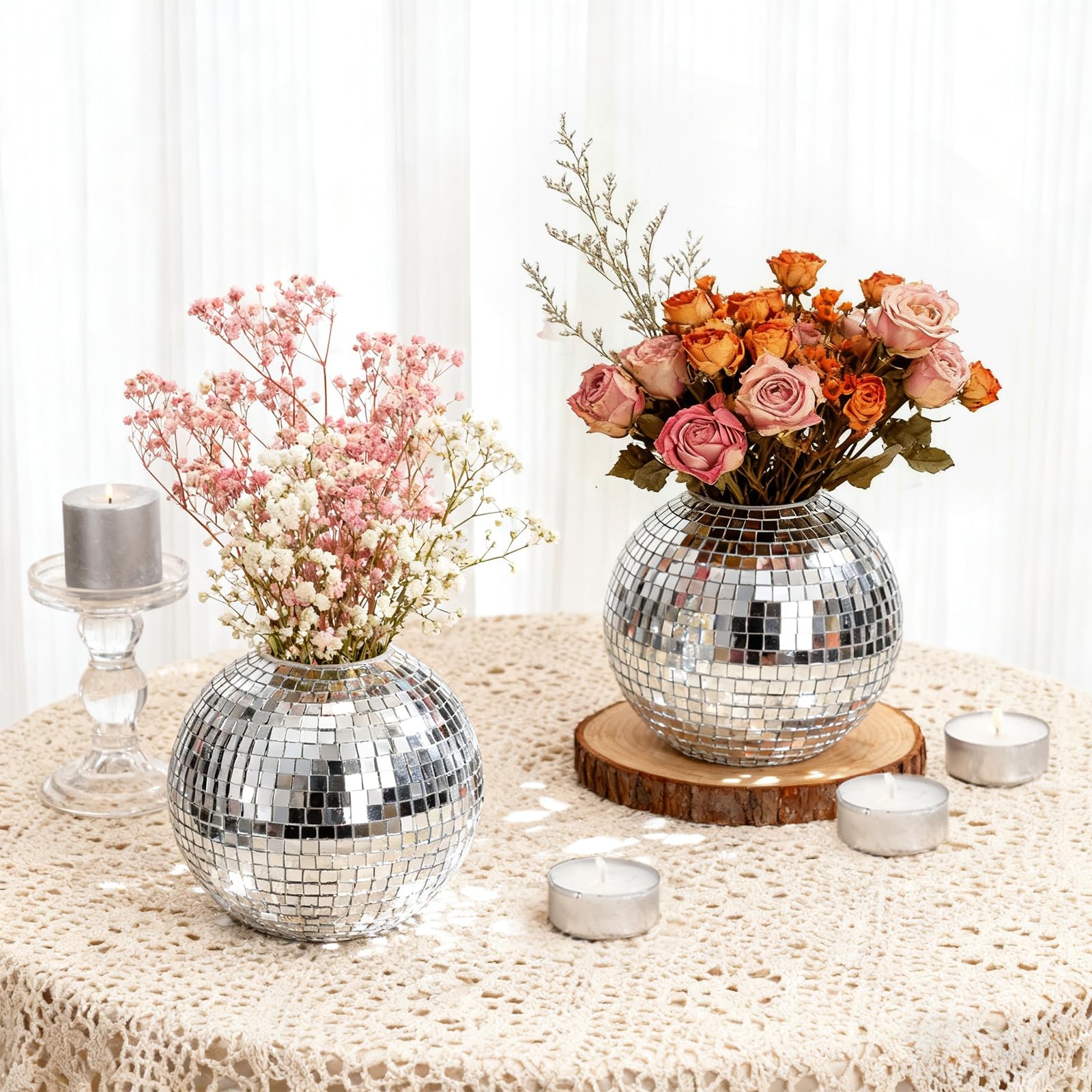 2 Pack Silver Disco Pen Holder for Desk, Cute Makeup Brush Holder Organizer, …