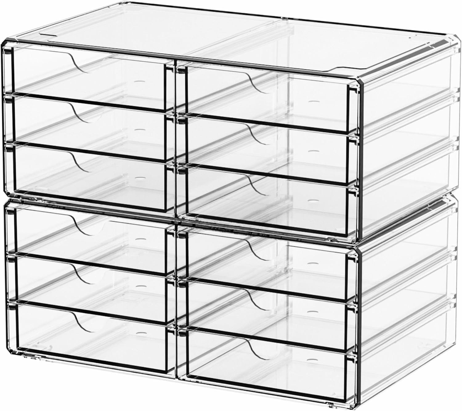 Yieach 2 Pack Acrylic Storage Drawers with 12 Small Drawer,Stackable Office Cabi