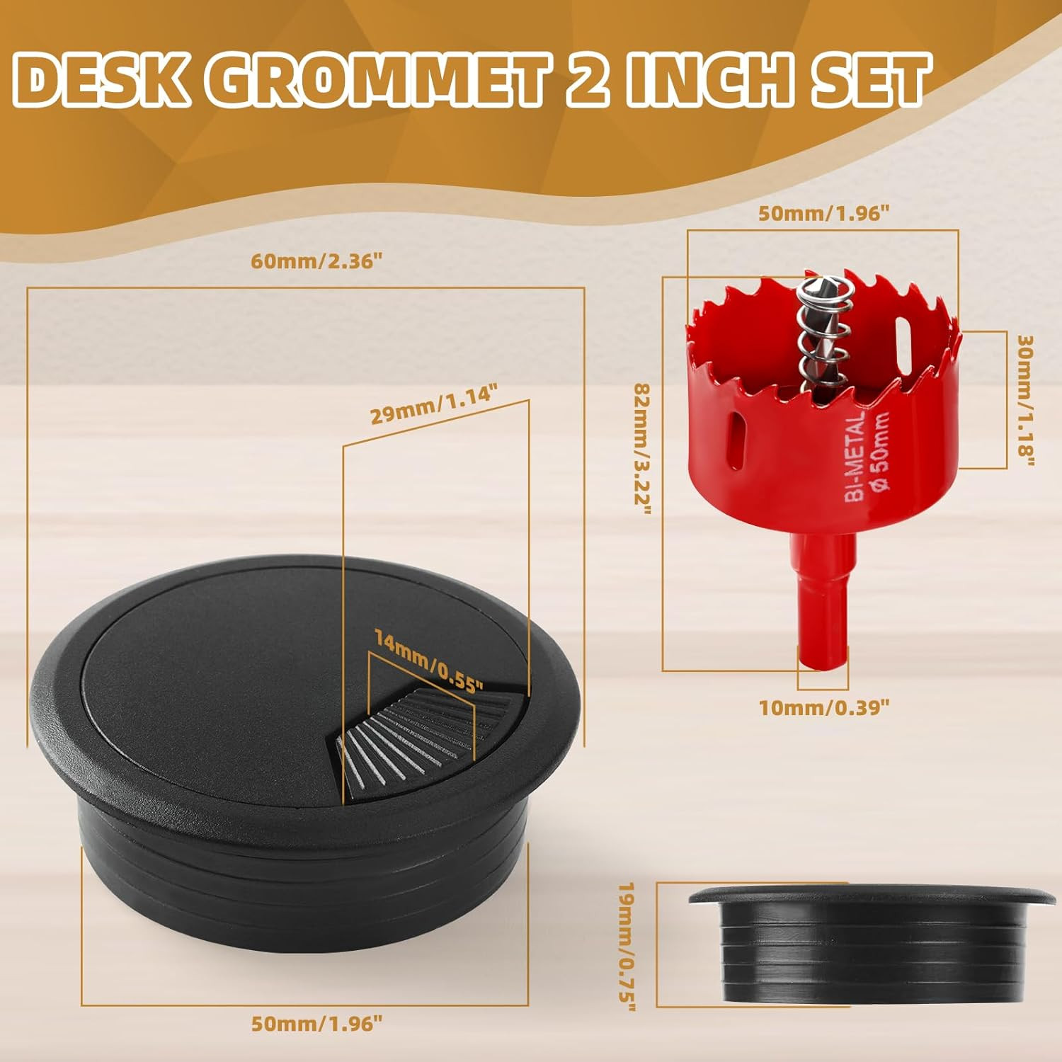 Desk Grommet 2 Inch (50 Mm) 10 Pieces, Desk Hole Cover for Cables Black, ABS Pla